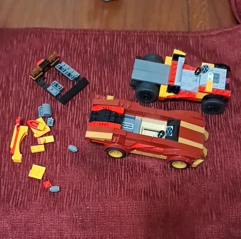 LEGO Vehicle Builds Lot 2 Built Cars w/ Multicolor Loose Pieces Bulk Lot