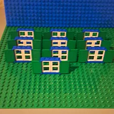 LEGO Window 1x4x3 In Blue. With White Panes And Green Shutters. Lot Of 10.