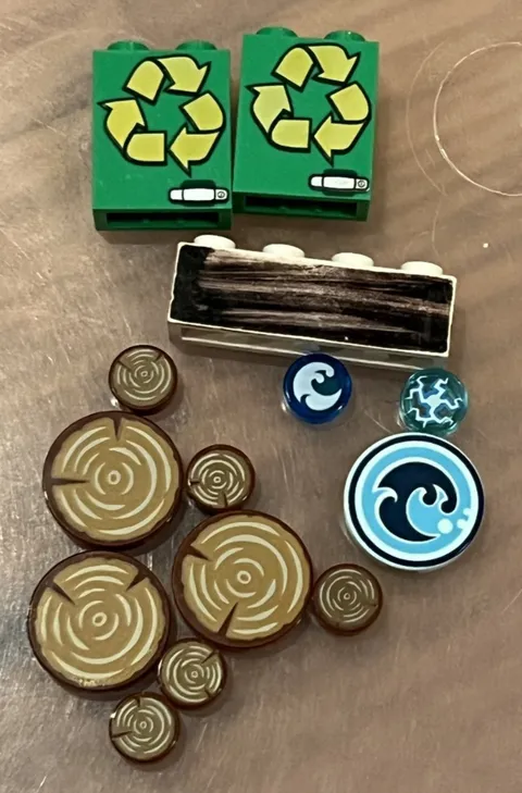 Lego Lot of 14 Nature-Themed Decorated/Printed Tiles Mostly Round