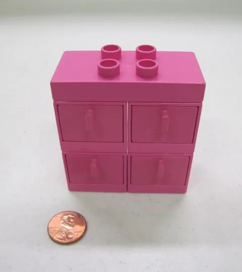 Lego Duplo Pink Cabinet w/ 4 Pink Drawers Dresser For Room Vintage House