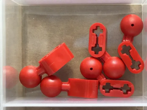 LEGO Parts - Red Technic, Liftarm Ball Joint Angled 1 x 2 - No 50923 - QTY 5