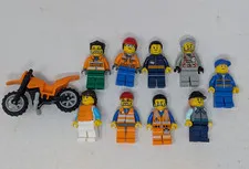 LEGO City Construction Explorer Minifigures with Bike Motorcycle  - Lot of 9