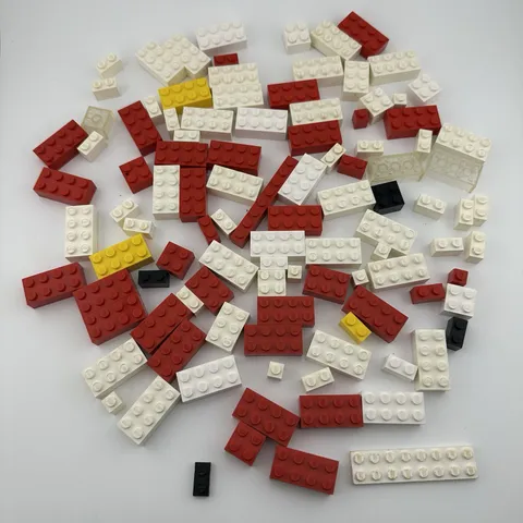 Vtg Lego Bricks Set White Red Yellow Black Clear 1960s 107 Piece Lot Pat Pend