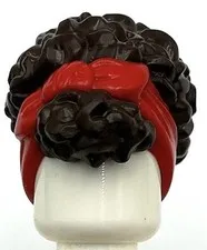 Lego New Dark Brown Minifig Hair Coiled Pulled Up w/ Molded Red Head Wrap Part