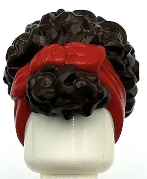 Lego New Dark Brown Minifig Hair Coiled Pulled Up w/ Molded Red Head Wrap Part