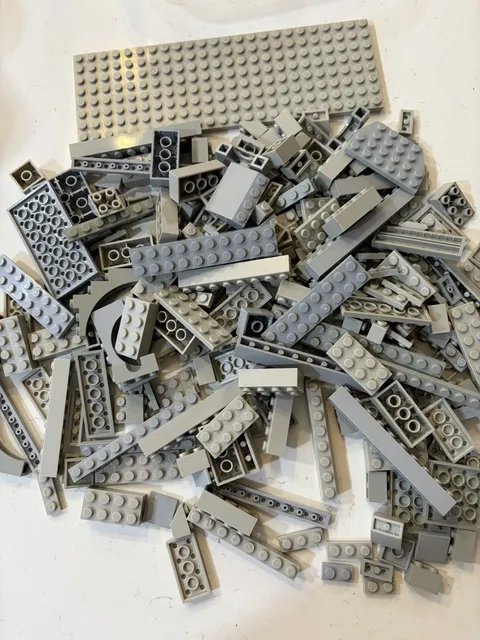 LEGO & Mega Blocks Light Grey Lot Mixed Bricks 240+ 1x1 2x6 Etc Plate Special