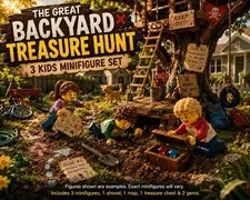 LEGO Kids Minifigures 3 Pack Backyard Treasure Hunt Chest Map Gems Adventure