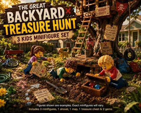 LEGO Kids Minifigures 3 Pack Backyard Treasure Hunt Chest Map Gems Adventure