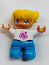 Lego Duplo Figure Little Blond Girl Pink Butterfly White Top Blue Pants