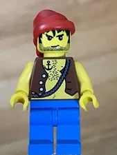 LEGO Minifig Pirate with Brown Vest, Anchor Tattoo, Blue Legs