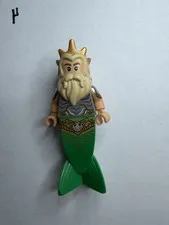 Lego New King Triton The Little Mermaid Gold Crown Green Tail Shell Minifigure