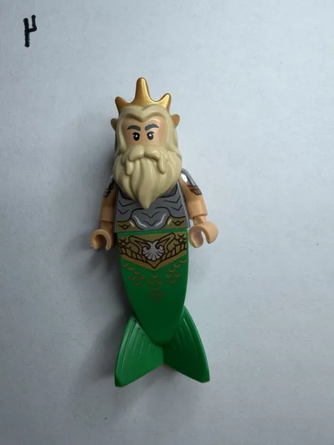Lego New King Triton The Little Mermaid Gold Crown Green Tail Shell Minifigure
