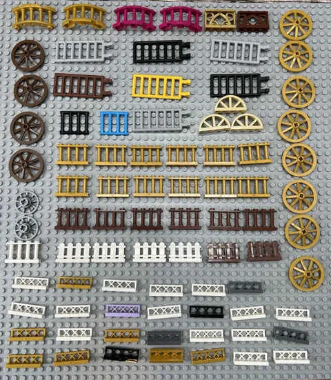 Lot of 84 LEGO Fence Lot Ladder Gate Bridge Lattice Stairs Castle Wheel City MOC