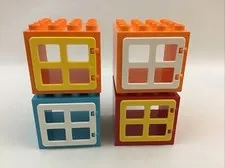 Lego Duplo Windows Red Orange Blue With Mixed Colors Set Of 4 Replacement Pieces