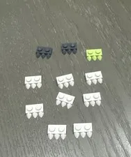 LEGO Plate 1 x 2 with 3 Teeth (15208) White Gray Yellowish Green 11 Pieces