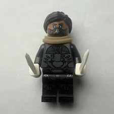 LEGO Plastic Minifigure Dark Gray Outfit w/ Tan Scarf & 2 White Swords