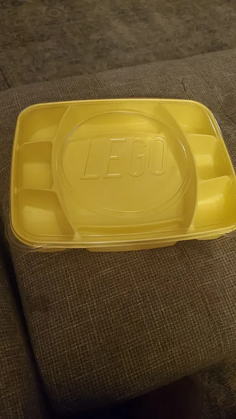 Lego Sorting Bin Tray with Clear Lid  7 Compartment Storage  Container  Yellow 