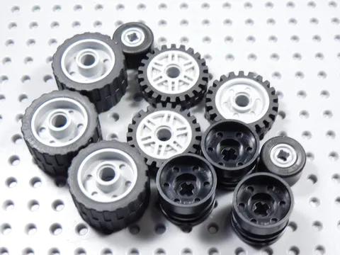 LEGO Lot of Black Tires Rims Black Light Gray Vehicle Minifig BG