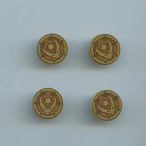 LEGO x 4 Pearl Gold Tile, Round 2 x 2 with Bottom Stud Holder with Dragon Head