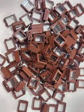 Lego Qty 104 - Reddish Brown - 60592c01 Window 1 x 2 x 2 Flat Front with Trans