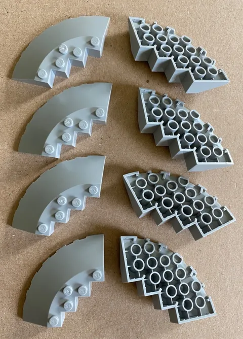 LEGO Part 95188 (Qty 8) Round Corner Brick 6x6 in Light Bluish Gray NEW