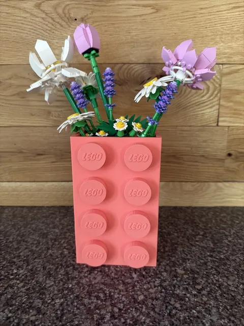 Lego Botanical Flower Vase Collectible Printed Fan Art Flower Container Coral