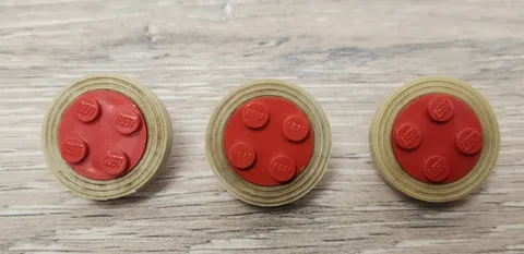 Lego 7039c05 Red Wheel 4 Studs and Metal Axle Cam and White Tire Smooth Lot Of 3