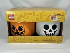 Lego Halloween Special Edition Storage Head 2 Piece Set Pumpkin & Skeleton New