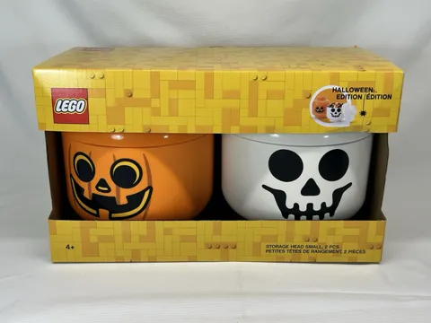 Lego Halloween Special Edition Storage Head 2 Piece Set Pumpkin & Skeleton New