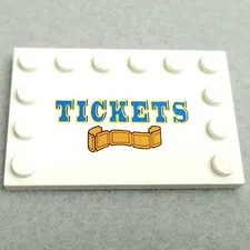 LEGO 6180pb102 Tile 4 x 6 Studs on Edges TICKETS Orange Ticket White x1 Genuine