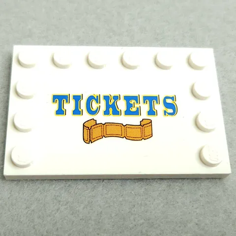 LEGO 6180pb102 Tile 4 x 6 Studs on Edges TICKETS Orange Ticket White x1 Genuine