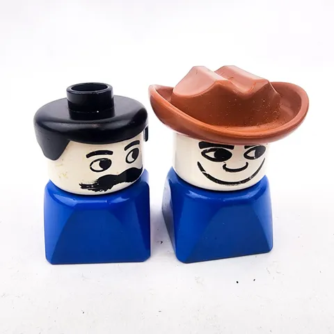 Vintage Lego Duplo Square Base People Figures Cowboy & Man with Mustache