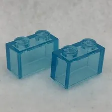 LEGO 3065 Trans Light Blue Brick 1 x 2 without Bottom Tube (x2)
