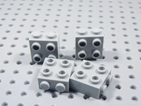 LEGO Lot of 4 Light Bluish Gray 1x2x2 Wall Bricks w/ 4 Side Studs BR