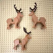 LEGO Reindeer Animal Figures Bulk Lot of 3 Brown w/ Black Antlers (Exclusive)