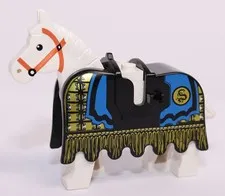 LEGO White Horse w/Barding Ninja Ruffled Edge Gold and Blue Pattern 3053 2490px1