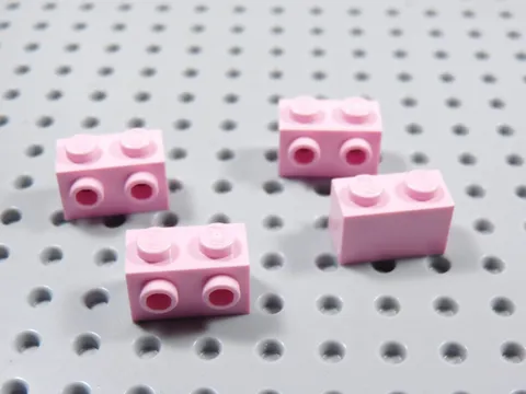 LEGO Lot of 4 Pink 1x2 Modified Bricks w/ 2 Side Stud BN