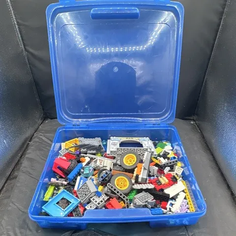 LEGO Bulk Lot Multicolor Bricks Pieces & Parts w/ Wheels in Blue Storage Box