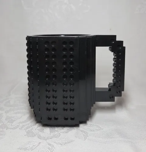 LEGO Build-On Brick 12oz Black Plastic Coffee Mug Create your Own 