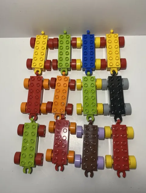 Lego Duplo Bricks Train Cars Wheels Base Vehicle Toy Yellow Blue Red Lot Of 12