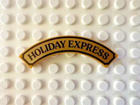 LEGO Tile, 4x4 Macaroni w Metallic Gold Sign w Black 'HOLIDAY EXPRESS' 27507pb23