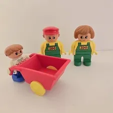 Lego Duplo 3-piece Zoo Keepers Mini Figures and Wheelbarrow Lot - Vintage