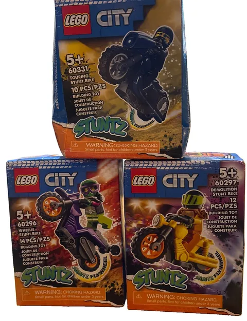 LEGO City Stuntz Wheelie, Demolition & Touring Stunt Bikes (3) 60296 60297 60331