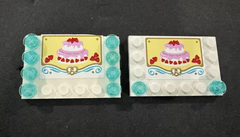 LEGO Friends 41006 Downtown Bakery Cake Display Sign Sticker Parts Lot of 2