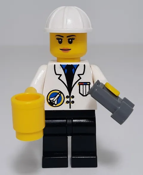 Lego Space Port Female Scientist Minifigure W Mug Safety Hard Hat & Binoculars
