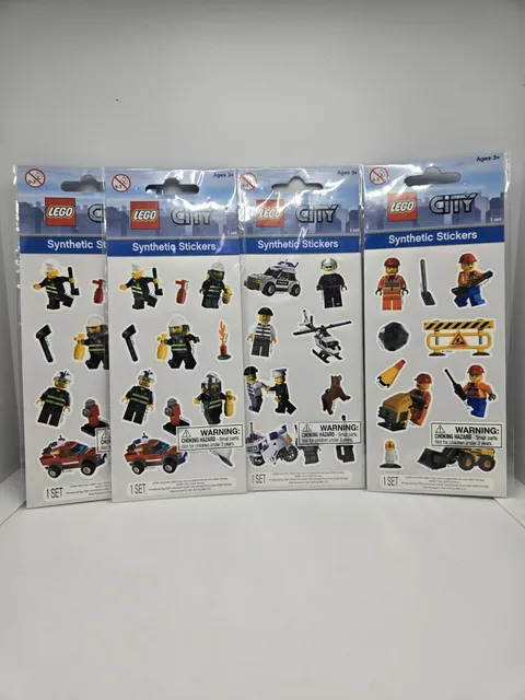 LEGO City Synthetic Stickers Lot 4 Pkg : Fireman, Police, Construction