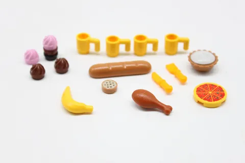 Lego Food Lot Pizza, Cookie, Pie, Bread Loaf, Chicken Leg, Banana, 4 Yellow Cups