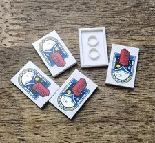 LEGO White Tile 2 x 3 With Lunor Outpost Logo Pattern. QTY 5. Part 26603pb536.