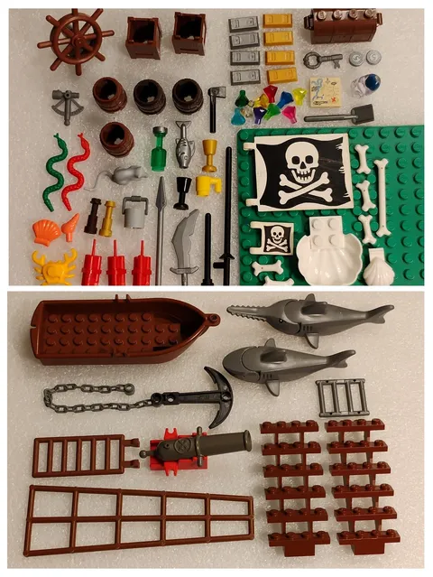 Lego Lot Pirate Minifigure Accessories Flags Boat Shark Rare Blue Crystal Skull