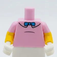 LEGO Minifig TORSO Male Pink shirt blue bow tie Tee top short sleeves T02